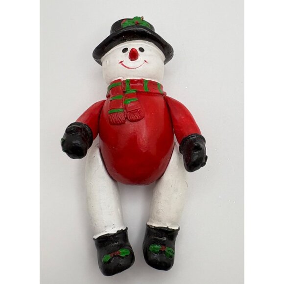 Vintage Jointed Snowman Christmas Tree Ornament Red Outfit Holly Detail - Picture 6 of 6